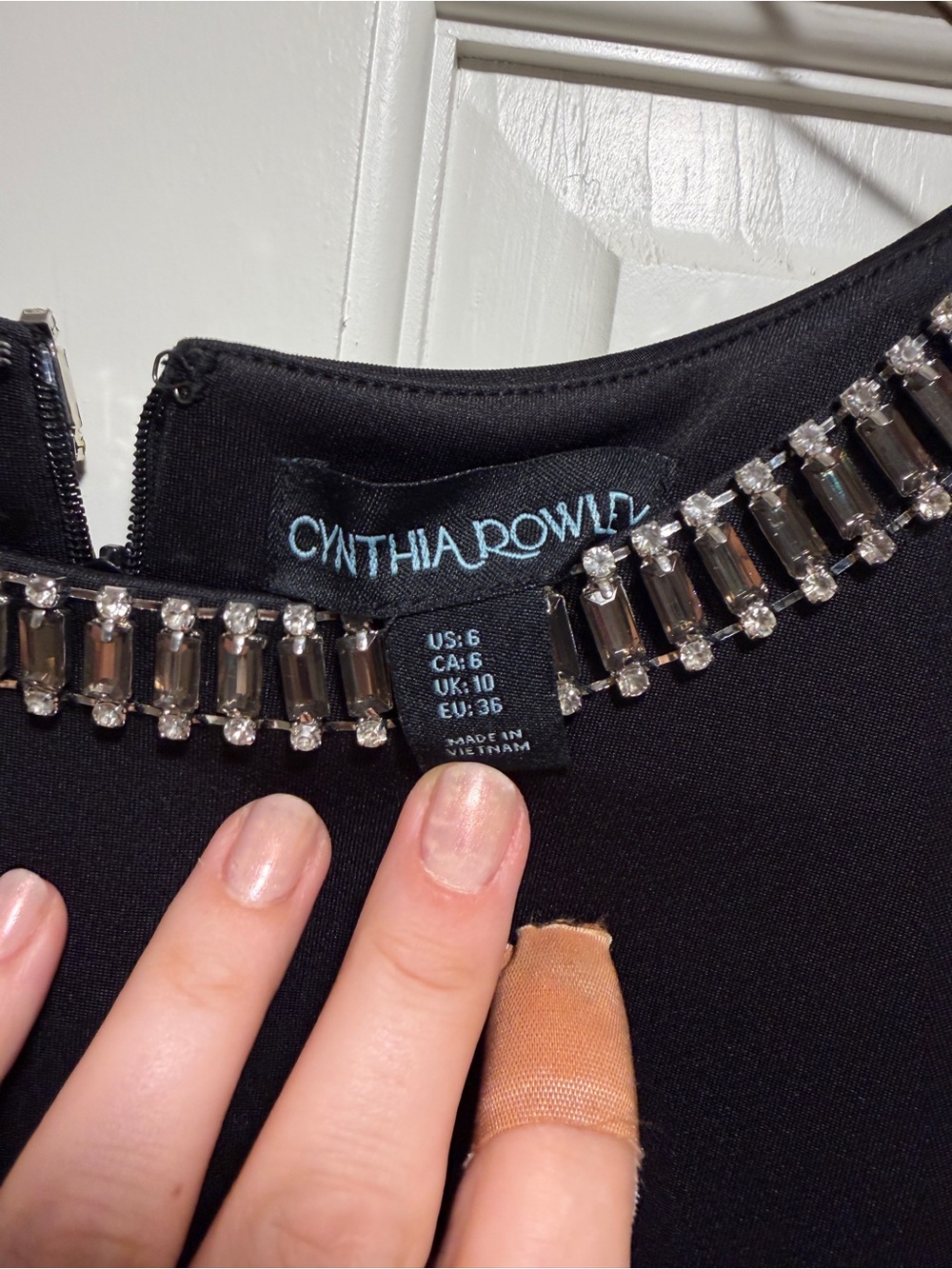 Cynthia Rowley Black Dress with Crystal-Embellished Neckline